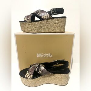 Michael Kors Jodi Mid Embossed Snake Print Platform Leather Sandals